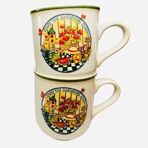 COFFEE MUGS ENJOY THE GARDENING SEASON GARDENER GARDEN PLANTS STONEWARE TEA CUPS